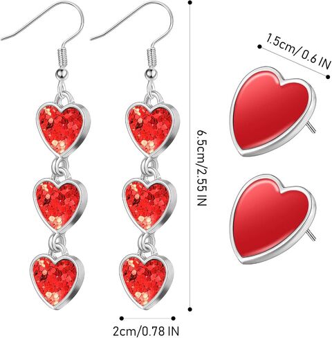 2 Pairs Red Interlocking Heart Dangle Drop Earrings Red Heart Stud Earrings for Women Valentine's Day Ear Jewelries in Saudi Arabia