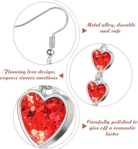 2 Pairs Red Interlocking Heart Dangle Drop Earrings Red Heart Stud Earrings for Women Valentine's Day Ear Jewelries in Saudi Arabia