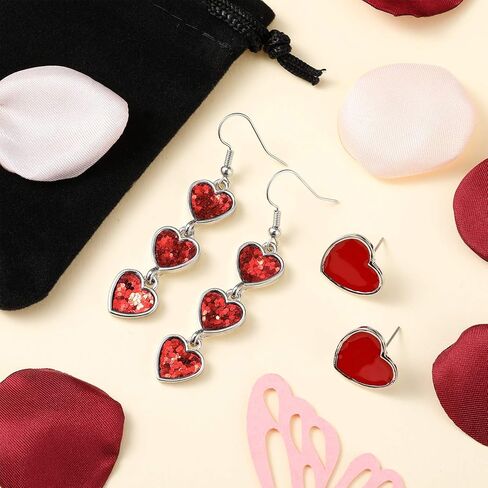 2 Pairs Red Interlocking Heart Dangle Drop Earrings Red Heart Stud Earrings for Women Valentine's Day Ear Jewelries in Saudi Arabia