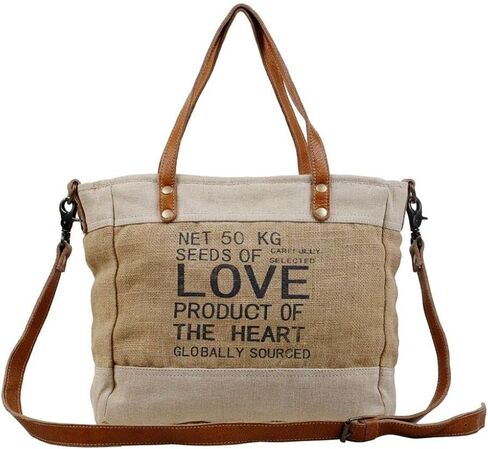 Myra Bag Sustainable Organic Fabric Market Bag Upcycled Cotton & Leather S-2887 in Saudi Arabia