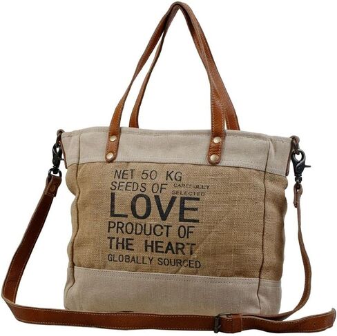 Myra Bag Sustainable Organic Fabric Market Bag Upcycled Cotton & Leather S-2887 in Saudi Arabia