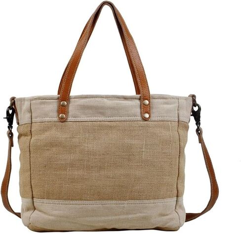 Myra Bag Sustainable Organic Fabric Market Bag Upcycled Cotton & Leather S-2887 in Saudi Arabia