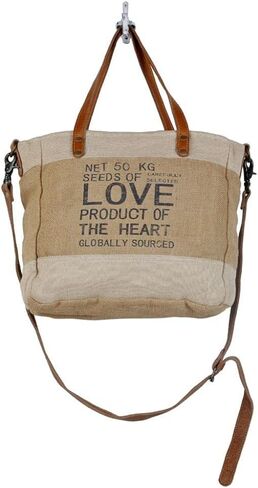 Myra Bag Sustainable Organic Fabric Market Bag Upcycled Cotton & Leather S-2887 in Saudi Arabia