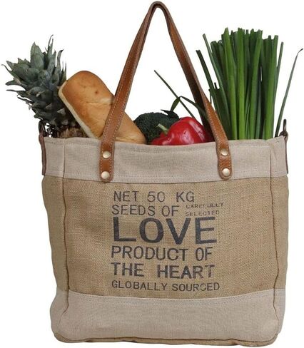 Myra Bag Sustainable Organic Fabric Market Bag Upcycled Cotton & Leather S-2887 in Saudi Arabia