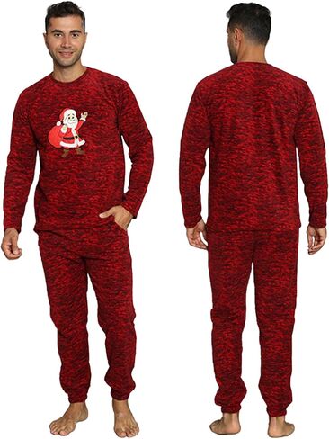 Akbeniz Men's Pajama Set Long Sleeve Round Necks Patterned Nightwear Fleece Sleepwear Winter Pajamas for Men in Saudi Arabia