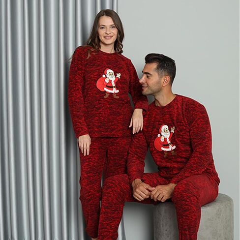 Akbeniz Men's Pajama Set Long Sleeve Round Necks Patterned Nightwear Fleece Sleepwear Winter Pajamas for Men in Saudi Arabia