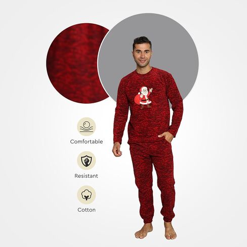Akbeniz Men's Pajama Set Long Sleeve Round Necks Patterned Nightwear Fleece Sleepwear Winter Pajamas for Men in Saudi Arabia