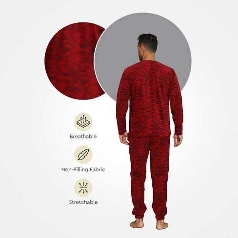 Akbeniz Men's Pajama Set Long Sleeve Round Necks Patterned Nightwear Fleece Sleepwear Winter Pajamas for Men in Saudi Arabia