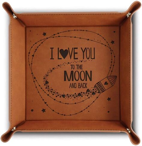 Bella Busta- I Love You to The Moon and Back -Engraved Leather Valet Tray-Valentines day gift -gift for wife-gift for husband (Rawhide) in Saudi Arabia