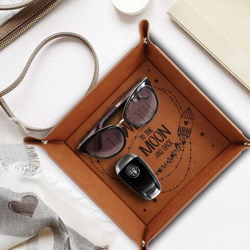 Bella Busta- I Love You to The Moon and Back -Engraved Leather Valet Tray-Valentines day gift -gift for wife-gift for husband (Rawhide) in Saudi Arabia