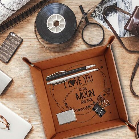 Bella Busta- I Love You to The Moon and Back -Engraved Leather Valet Tray-Valentines day gift -gift for wife-gift for husband (Rawhide) in Saudi Arabia