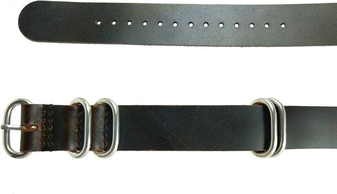 حزام ساعة تايم + 5 حلقات من الجلد الزيتي بنمط عسكري - اختر اللون والعرض 18 مم، 20 مم، 22 مم in Kuwait