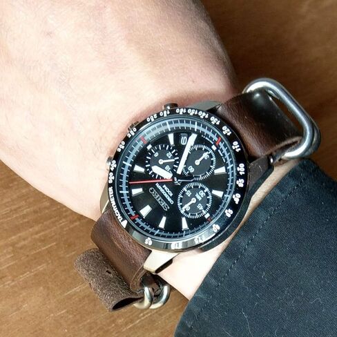 حزام ساعة تايم + 5 حلقات من الجلد الزيتي بنمط عسكري - اختر اللون والعرض 18 مم، 20 مم، 22 مم in Kuwait