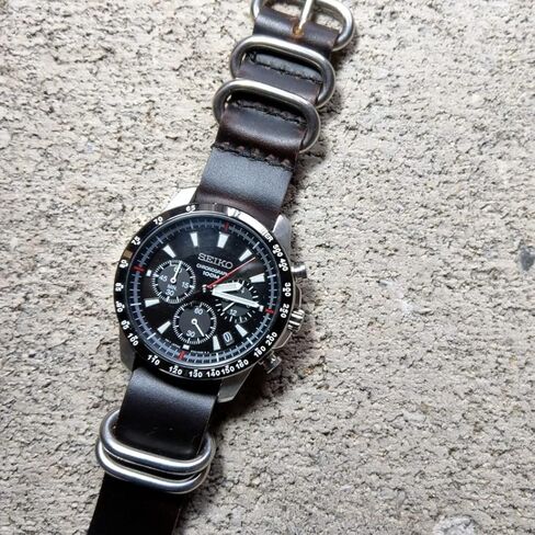 حزام ساعة تايم + 5 حلقات من الجلد الزيتي بنمط عسكري - اختر اللون والعرض 18 مم، 20 مم، 22 مم in Kuwait