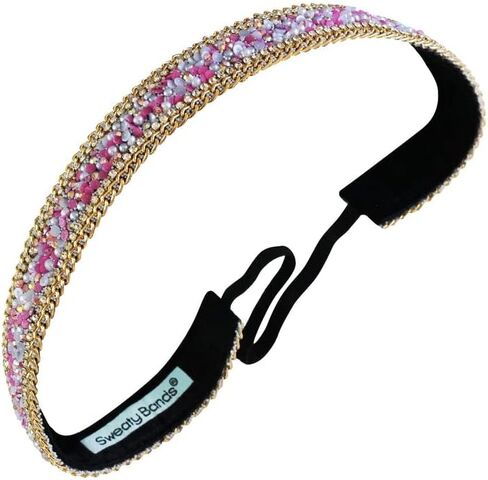 Sweaty Bands Womens Girls Headband - Non-Slip Velvet-Lined Sparkle Hairband - Bling Jewel Junkie Pink 7/8-Inch in Saudi Arabia