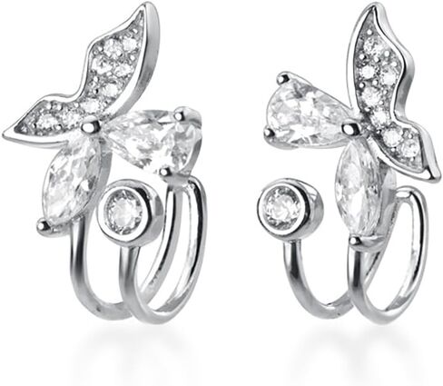 SLUYNZ Sterling Silver CZ Butterfly Cuff Earrings for Women Teen Girls Butterfly Wrap Earrings Studs in Saudi Arabia
