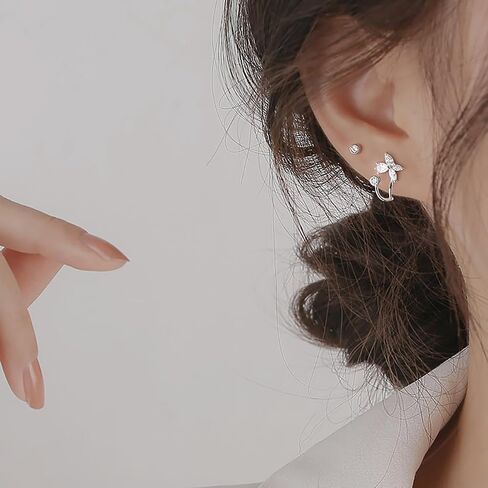 SLUYNZ Sterling Silver CZ Butterfly Cuff Earrings for Women Teen Girls Butterfly Wrap Earrings Studs in Saudi Arabia