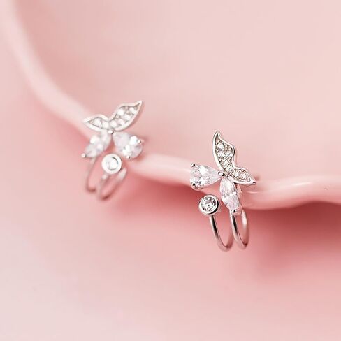 SLUYNZ Sterling Silver CZ Butterfly Cuff Earrings for Women Teen Girls Butterfly Wrap Earrings Studs in Saudi Arabia