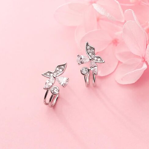 SLUYNZ Sterling Silver CZ Butterfly Cuff Earrings for Women Teen Girls Butterfly Wrap Earrings Studs in Saudi Arabia