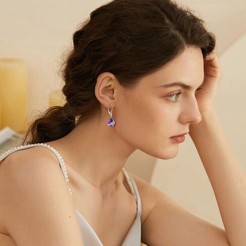 Rocayi Birthstone Dangle Drop Earrings for Women 925 Sterling Silver Teardrop Leverback Earrings Christmas Birthday Mother's Day Jewelry Gifts for Wife Girlfriend Mother Daughter Her in Saudi Arabia