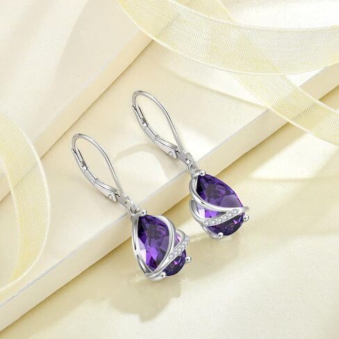 Rocayi Birthstone Dangle Drop Earrings for Women 925 Sterling Silver Teardrop Leverback Earrings Christmas Birthday Mother's Day Jewelry Gifts for Wife Girlfriend Mother Daughter Her in Saudi Arabia