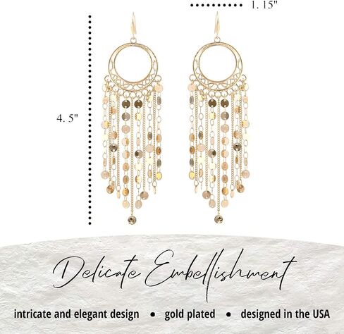 Bohemian Boho Tassel Dangle Drop Earrings for Women – Lightweight Filigree Gypsy Coin Chandelier Disc Charm Hoops – included Gift Box in Saudi Arabia