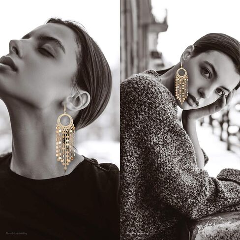 Bohemian Boho Tassel Dangle Drop Earrings for Women – Lightweight Filigree Gypsy Coin Chandelier Disc Charm Hoops – included Gift Box in Saudi Arabia