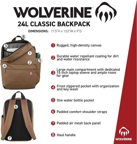 WOLVERINE Lightweight, Water Resistant Rugged Laptop Backpack for Travel or Work, Transit-Chestnut, 30L in Kuwait