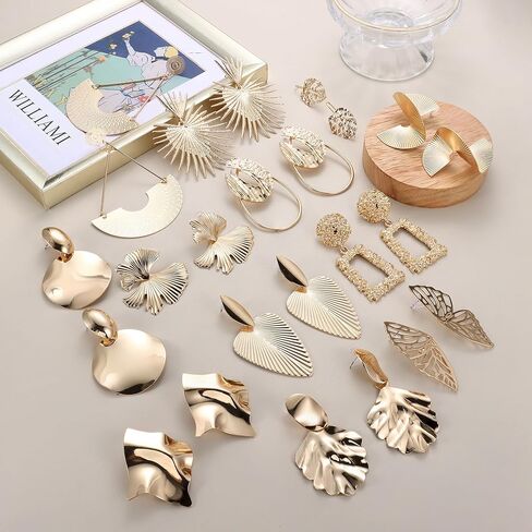 SAILIMUE 12/13 زوجًا من الأقراط الذهبية للنساء العصرية قطرة الذهب المتدلية الأقراط الهندسية الكبيرة المقطعة الملتوية بيان أقراط مبالغ فيها مجموعة مجوهرات in Kuwait