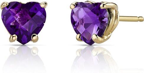 Peora Solid 14K Yellow Gold Amethyst Heart Stud Earrings for Women, Genuine Gemstone Birthstone Solitaire Studs, Hypoallergenic, 6mm Heart Shape 1.50 Carats total, Friction Back in Saudi Arabia