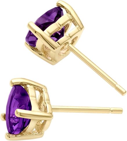 Peora Solid 14K Yellow Gold Amethyst Heart Stud Earrings for Women, Genuine Gemstone Birthstone Solitaire Studs, Hypoallergenic, 6mm Heart Shape 1.50 Carats total, Friction Back in Saudi Arabia