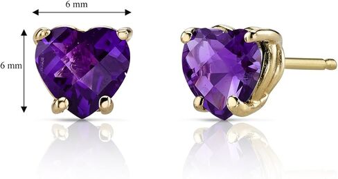 Peora Solid 14K Yellow Gold Amethyst Heart Stud Earrings for Women, Genuine Gemstone Birthstone Solitaire Studs, Hypoallergenic, 6mm Heart Shape 1.50 Carats total, Friction Back in Saudi Arabia