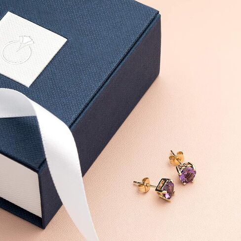 Peora Solid 14K Yellow Gold Amethyst Heart Stud Earrings for Women, Genuine Gemstone Birthstone Solitaire Studs, Hypoallergenic, 6mm Heart Shape 1.50 Carats total, Friction Back in Saudi Arabia
