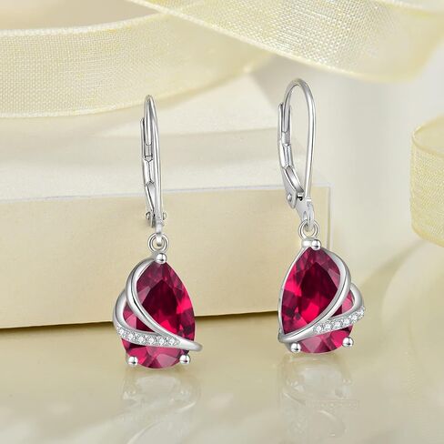 Rocayi Birthstone Dangle Drop Earrings for Women 925 Sterling Silver Teardrop Leverback Earrings Christmas Birthday Mother's Day Jewelry Gifts for Wife Girlfriend Mother Daughter Her in Kuwait