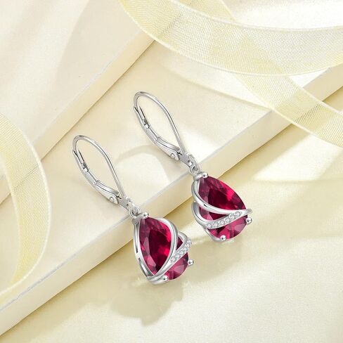 Rocayi Birthstone Dangle Drop Earrings for Women 925 Sterling Silver Teardrop Leverback Earrings Christmas Birthday Mother's Day Jewelry Gifts for Wife Girlfriend Mother Daughter Her in Kuwait