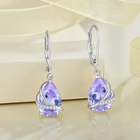 Rocayi Birthstone Dangle Drop Earrings for Women 925 Sterling Silver Teardrop Leverback Earrings Christmas Birthday Mother's Day Jewelry Gifts for Wife Girlfriend Mother Daughter Her in Saudi Arabia