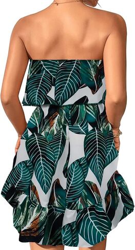 Women Beach Sun Dresses Tropical Summer Casual Ruffle Hem Strapless Tube Dress in Saudi Arabia