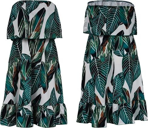 Women Beach Sun Dresses Tropical Summer Casual Ruffle Hem Strapless Tube Dress in Saudi Arabia