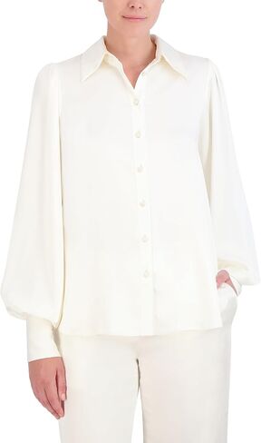 BCBGMAXAZRIA Women's Collar Neck Long Balloon Sleeve Satin Shirt in Saudi Arabia