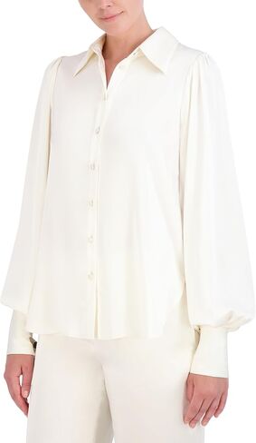 BCBGMAXAZRIA Women's Collar Neck Long Balloon Sleeve Satin Shirt in Saudi Arabia