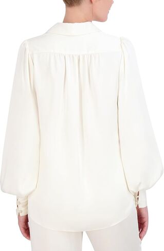 BCBGMAXAZRIA Women's Collar Neck Long Balloon Sleeve Satin Shirt in Saudi Arabia