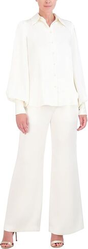 BCBGMAXAZRIA Women's Collar Neck Long Balloon Sleeve Satin Shirt in Saudi Arabia