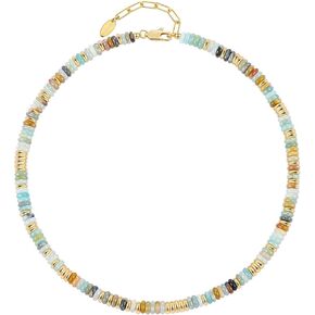 قلادة من الأحجار الكريمة مطرزة من NVWAROCK للنساء والفتيات، عقد من الخرز مصنوع يدويًا على شاطئ بوهو ملون، قلادة من الحجر الطبيعي البوهيمي متعدد الألوان مطلية بالذهب عيار 14 قيراط قابلة للتكديس in Kuwait