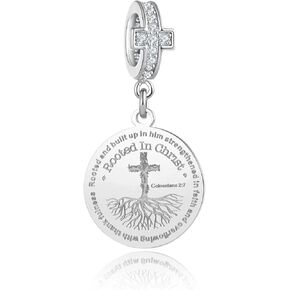 QeenseKc Praying Hand Tree Medal Pendant Charm Cross CZ Bead for Pandora Bracelet