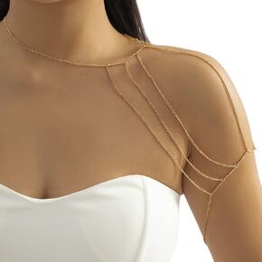 سلسلة كتف بسيطة بنمط بوهو مزينة بشراشيب معدنية بطبقات من اعلى الذراع، سوار زفاف متعدد الطبقات بشرابة سلسلة كتف صيفية للجسم مجوهرات للنساء in Kuwait