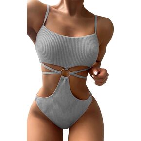 بدلة سباحة مونوكيني من قطعة واحدة ذات حلقة متصلة بحلقة من FlatterMe ورقبة واسعة وأربطة من الخلف in Kuwait