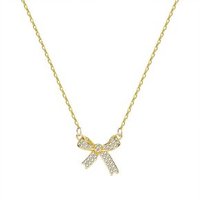 MIFYNN Rhinestone Bow Necklace for Women Girls Gold Chain Bow Tie Necklace Cz Bowkont Pendant Necklace Sparkly Crystal Necklace Christmas Jewelry Gifts