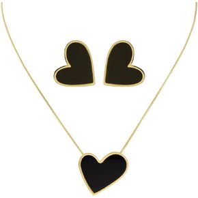 HAISWET Stainless Steel Heart-shaped Stud Earrings Pendant Necklace Jewelry Set for Women Girls, Medium, Stainless Steel Enamel, No Gemstone in Kuwait