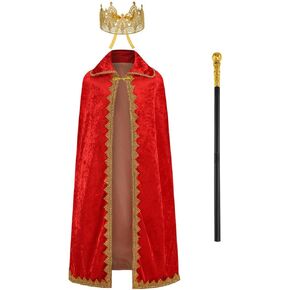 ODOLDI King Costume For Kids Adult Robe Crown Scepter Set Boys Royal Prince Cape Costumes