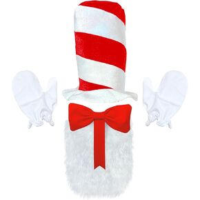 Luvfamday 5 Pcs Red Top Hat Red Bow Tie White Furry Patch White Gloves Cat Cosplay Costume Accessories Kit Party Favors Women Men in Kuwait